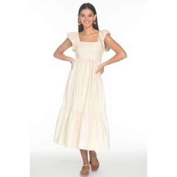 Olivia James Dresses & Skirts - Olivia James the Label Brooke Ruffled Hem Dress in Cream Vegan Leather M